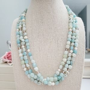 Gorgeous faceted glass beads real pearls blue gemstone necklace